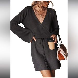 CUPSHE - Womens Long Sleeve Drawstring Sweater Dress
